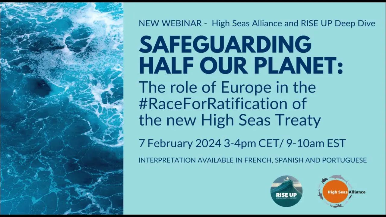 Webinar title card for Safeguarding Half Our Planet on the role of Europe in the race for ratification of the High Seas Treaty