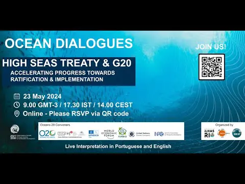 Ocean Dialogues title card for a webinar on the High Seas Treaty and G20