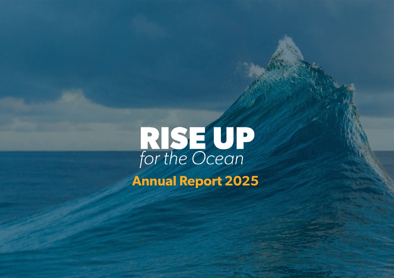 Cover of the RISE UP Annual Report 2025, showing a large breaking ocean wave beneath a stormy sky